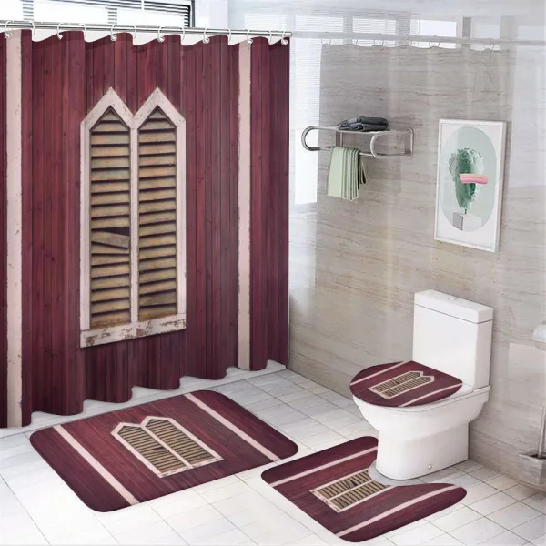 Retro Burgundy Shutters on a shower curtain