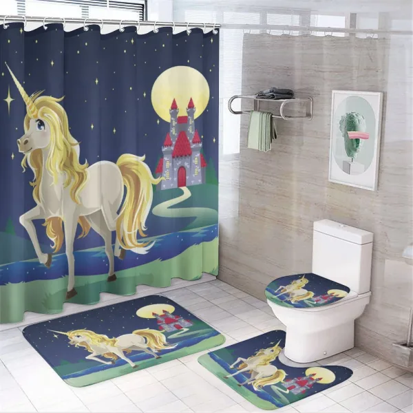 Unicorn and Gothic Fortress on a shower curtain