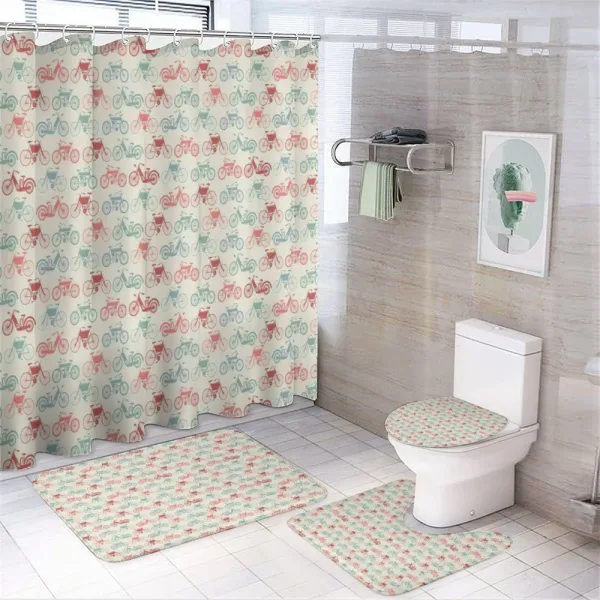 Vintage Style Bike Pattern on a shower curtain