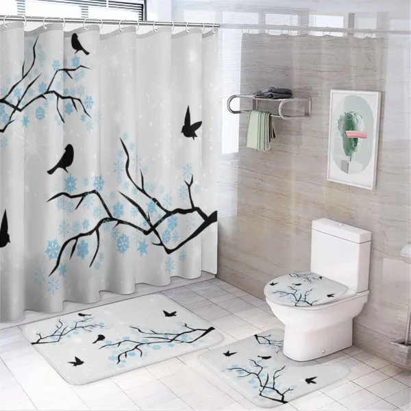 Winter Birds Stars Sky on a shower curtain