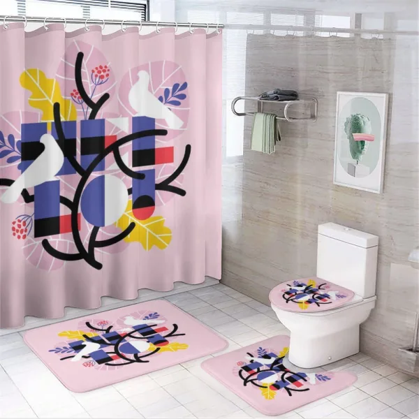 Word with Birds Botany Items on a shower curtain