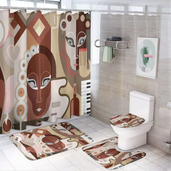 Abstract Shapes and Faces on a shower curtain