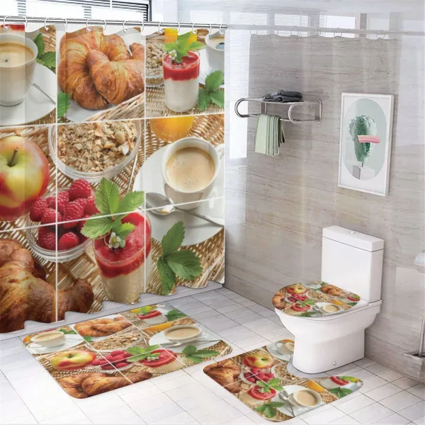 Croissants Juice Yogurt on a shower curtain