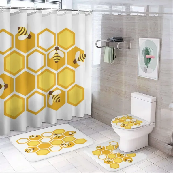 Geometric Honeycomb Bees on a shower curtain