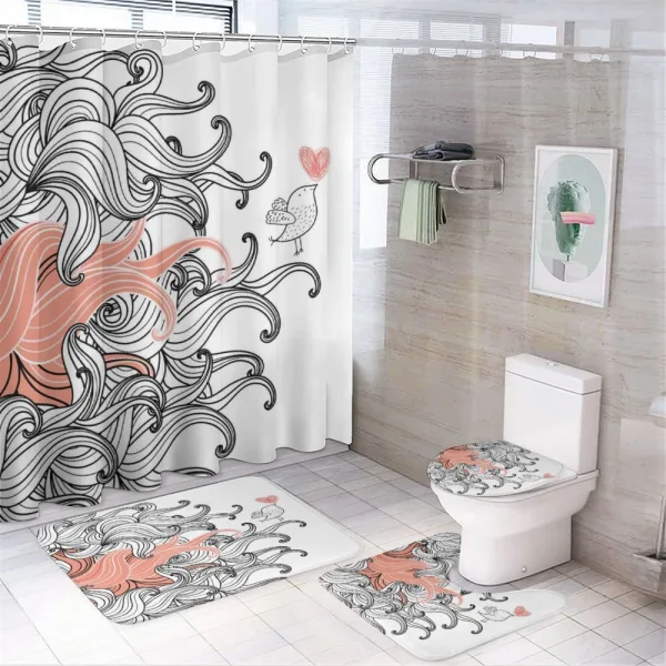 Graphic Swirls Wave Bird on a shower curtain