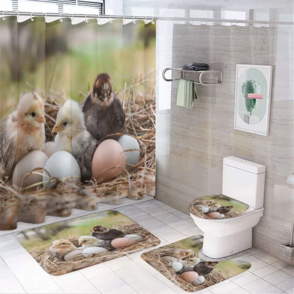 Little Chickens in Hay Eggs on a shower curtain