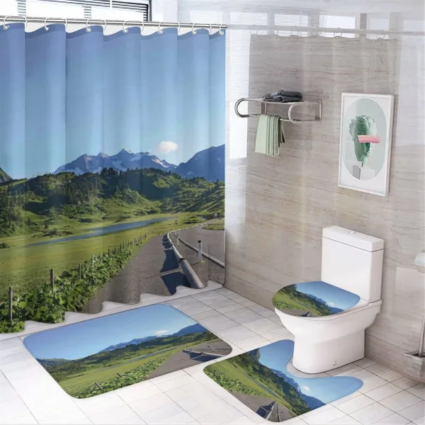 Mountain and Grassy Land on a shower curtain