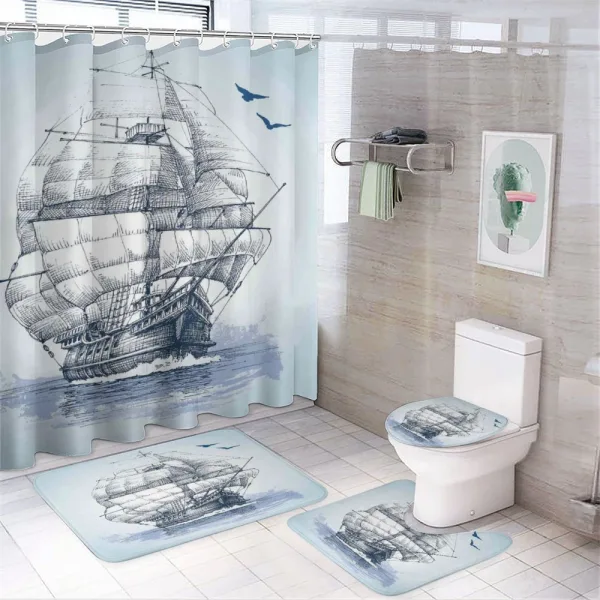 Old Ship at Sea on a shower curtain