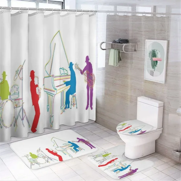 Retro Jazz Band Music on a shower curtain