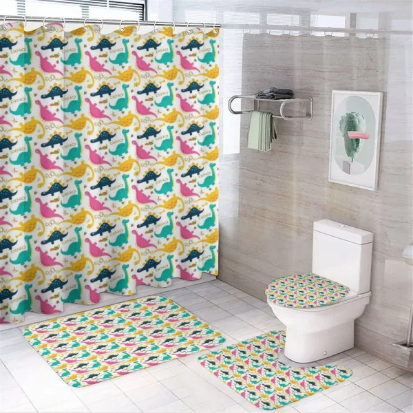 Rhythmic Dinosaurs Doodle on a shower curtain