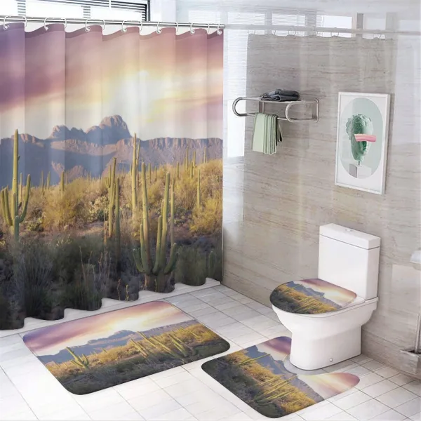 Saguaro Cactus and Mountain on a shower curtain