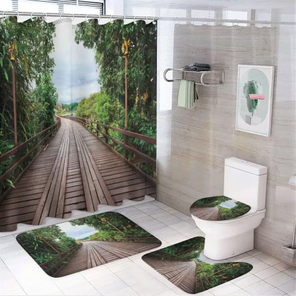 Wooden Bridge Exotic on a shower curtain