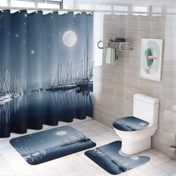 Calm Marina at Night Moon on a shower curtain