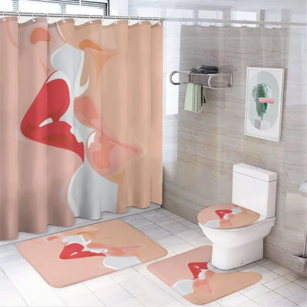 Close up View Lovers Kiss on a shower curtain