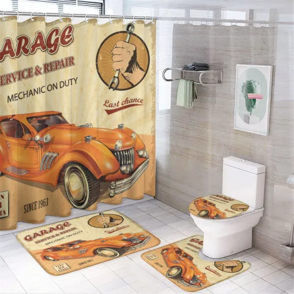 Engine and Mechanic Sign on a shower curtain