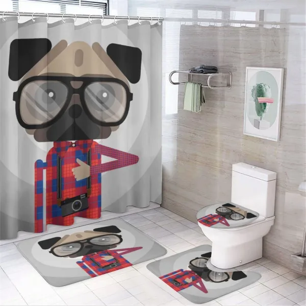 Photographer Pug Dog on a shower curtain