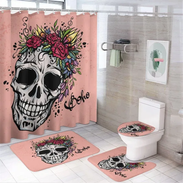 Skull Boho Floral Wreath on a shower curtain