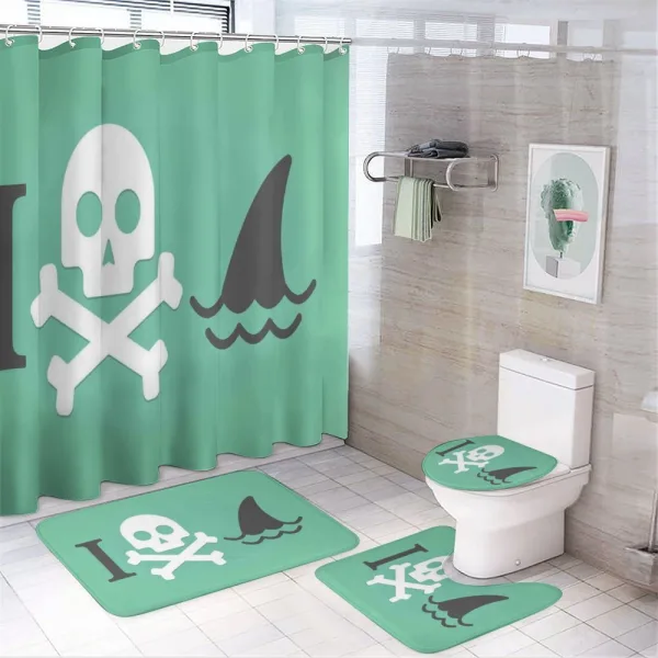 Skull Shark Marine Words on a shower curtain
