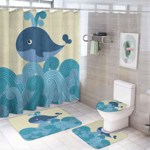 Smiley Whale and Lines on a shower curtain