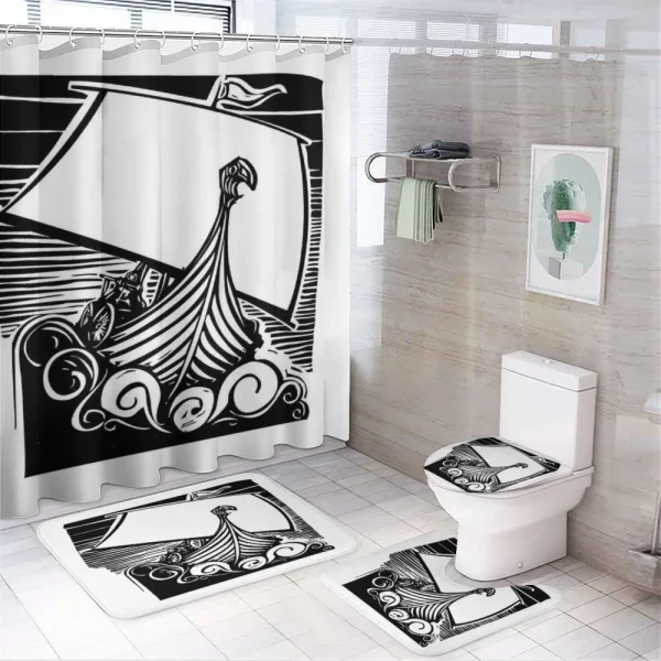 Viking Longboat on Waves on a shower curtain