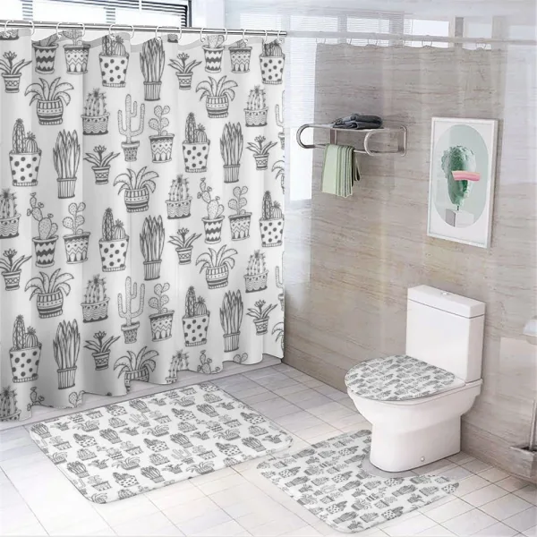 Doodle Flora in Pots on a shower curtain