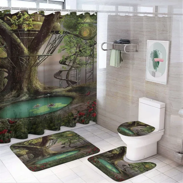 Enchanted Tree Fort Pond on a shower curtain