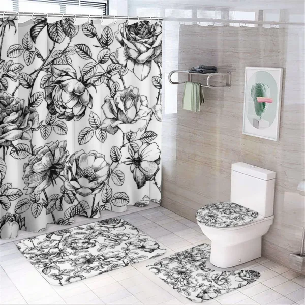 Hand Drawn Rose Petals on a shower curtain