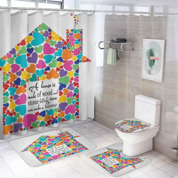House with Hearts Home Love on a shower curtain