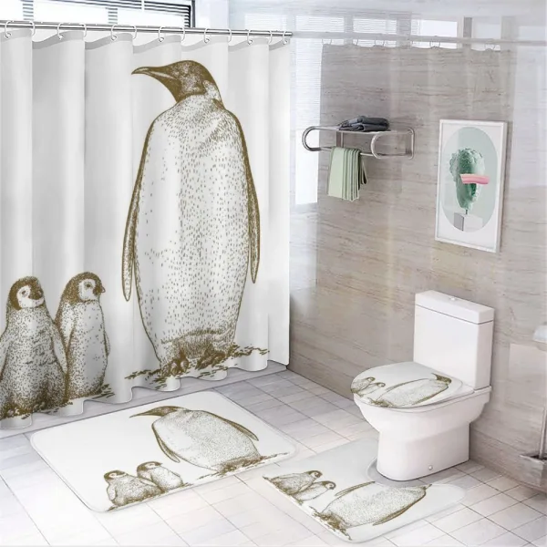 King and Baby Penguin on a shower curtain