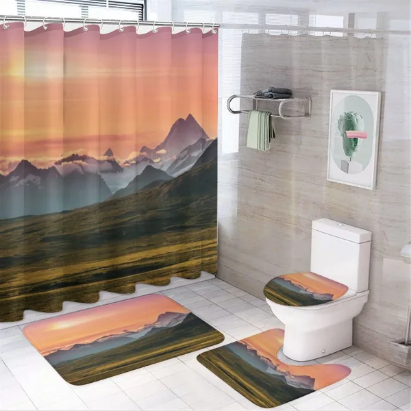 Mountains and Sunset on a shower curtain