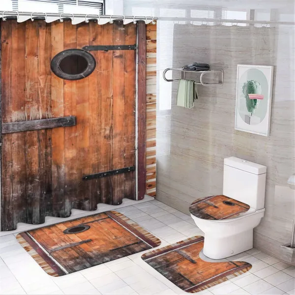 Pine Wood Windows on a shower curtain