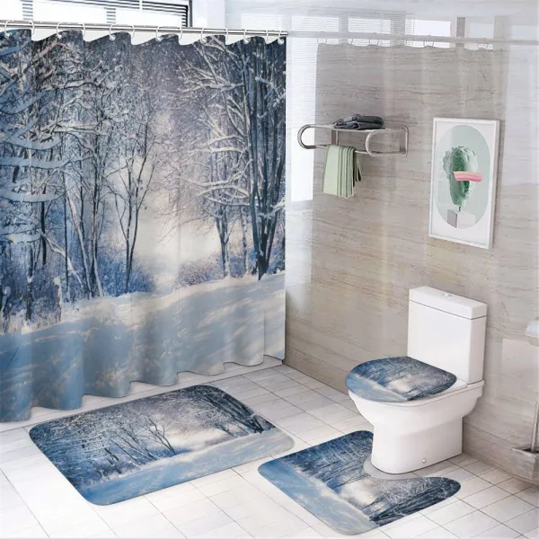 Alley in Snowy Forest on a shower curtain