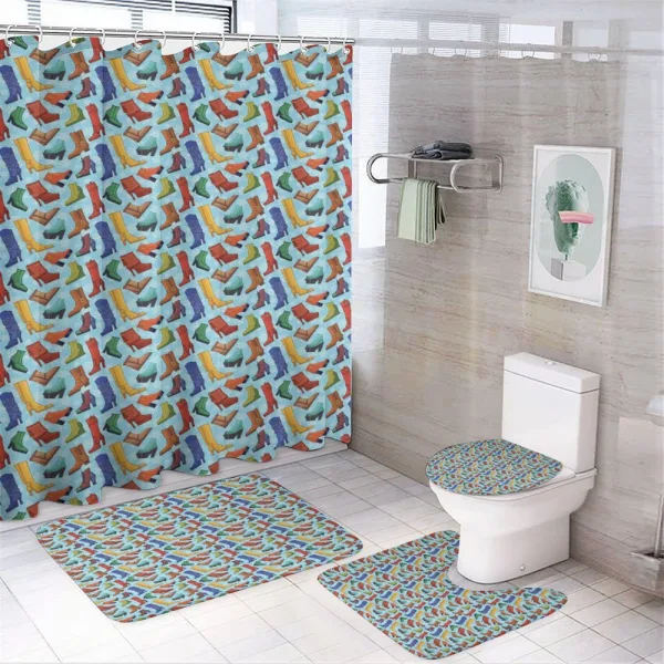 Colored Women's Boots Shoes on a shower curtain