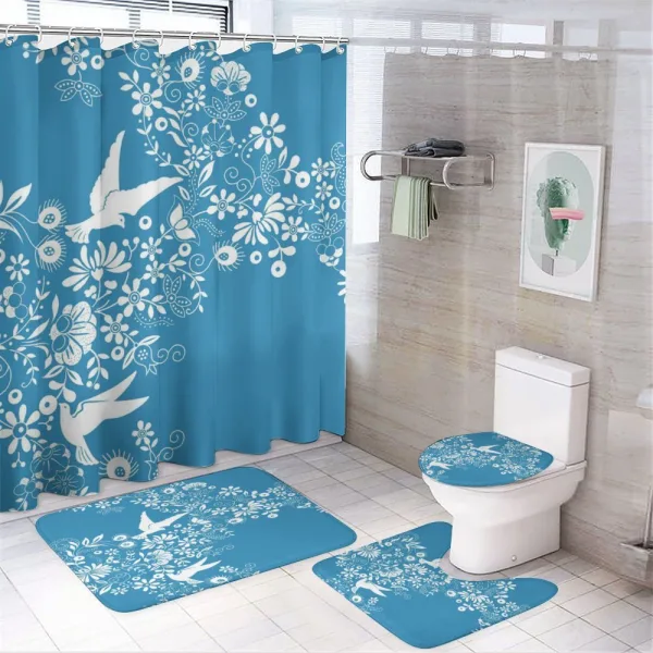 Flowers Flying Doves Asian on a shower curtain