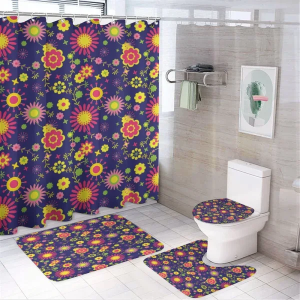 Flowers in Childish Pattern on a shower curtain