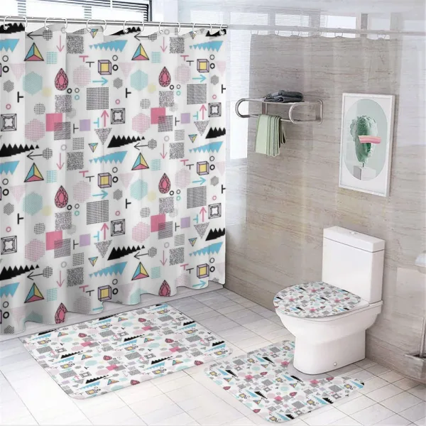 Memphis Cubes Arrows on a shower curtain