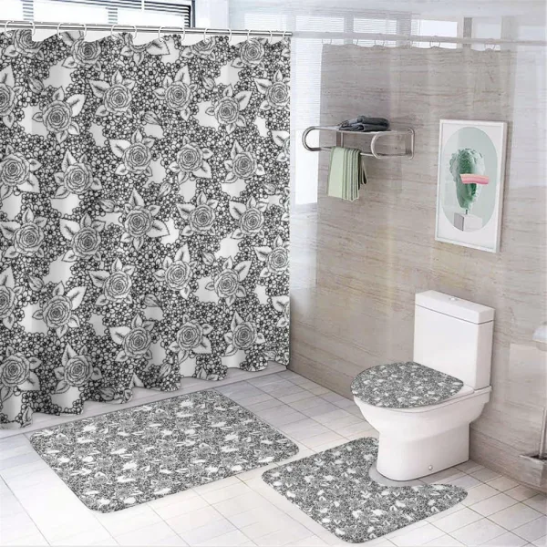 Monochrome Flora Romance on a shower curtain