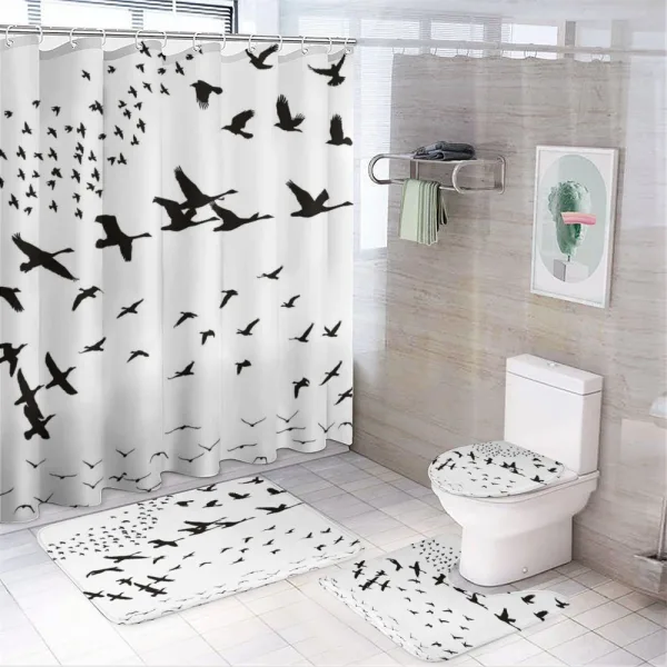 Monochrome Flying Birds on a shower curtain