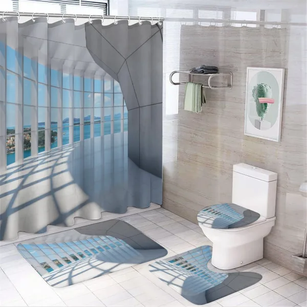 Skyscrapers Seascape View on a shower curtain