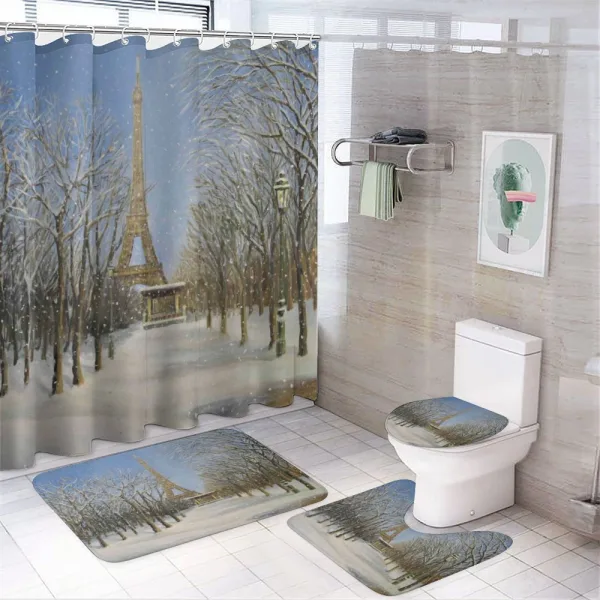 Snowy Paris City View on a shower curtain