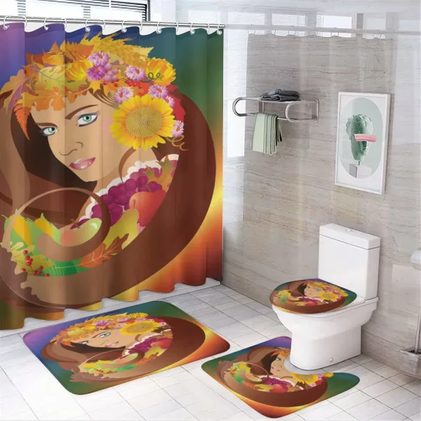 Floral Leafy and Fruits Hair on a shower curtain