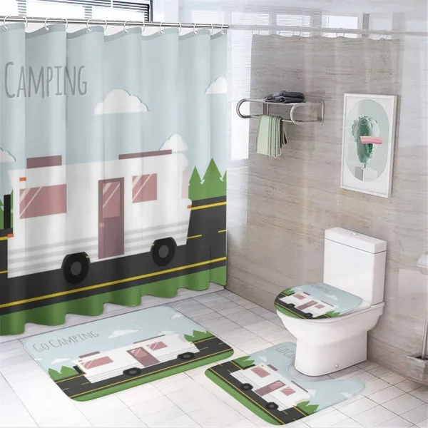 Go Camping Words with a Truck on a shower curtain