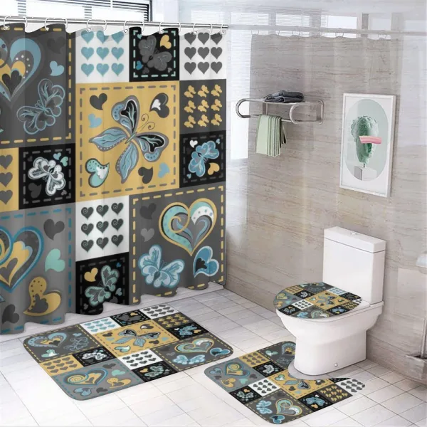 Butterfly Heart Retro on a shower curtain