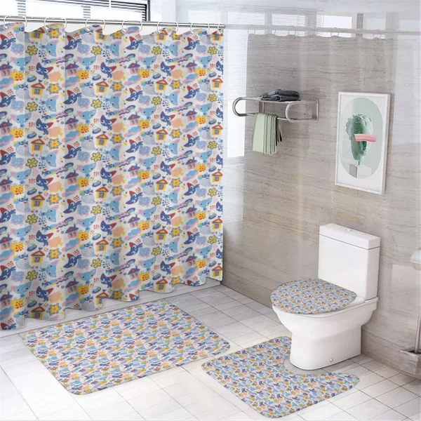 Cats and Fishes Love Games on a shower curtain