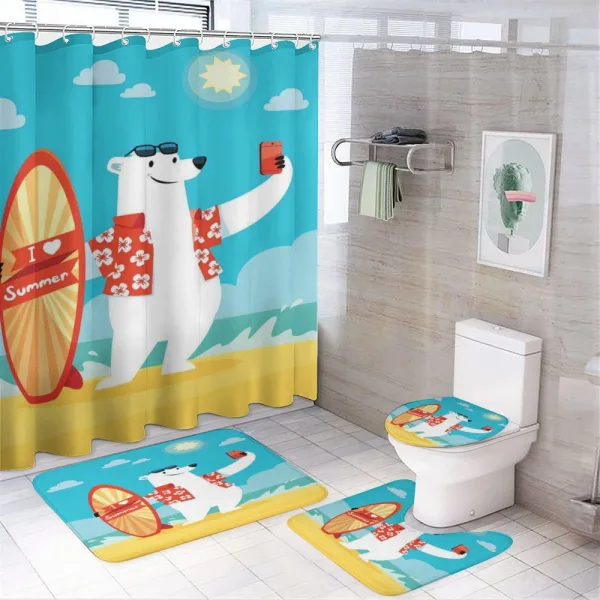 Polar Bear Selfie Surf on a shower curtain