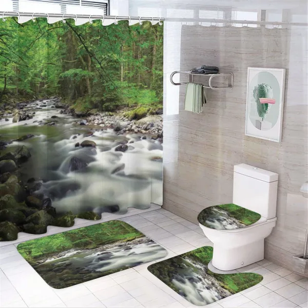 Riverbed Rocks Trees on a shower curtain