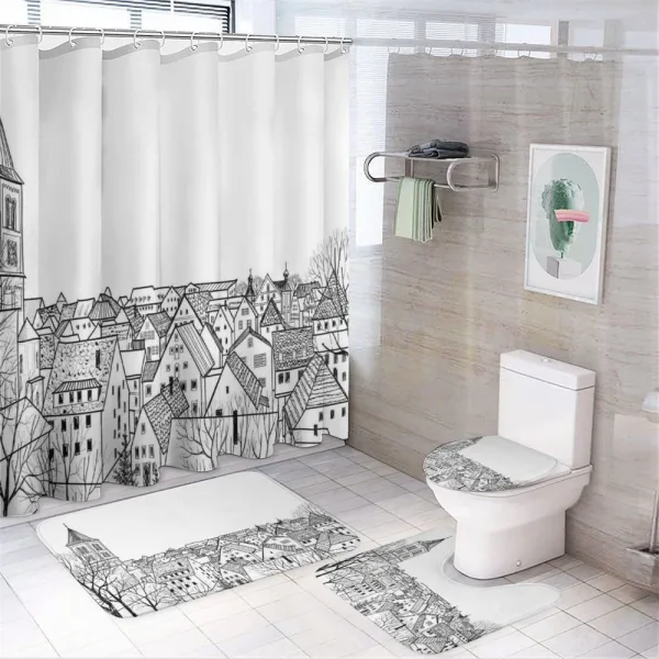 Sketch Style Cityscape on a shower curtain