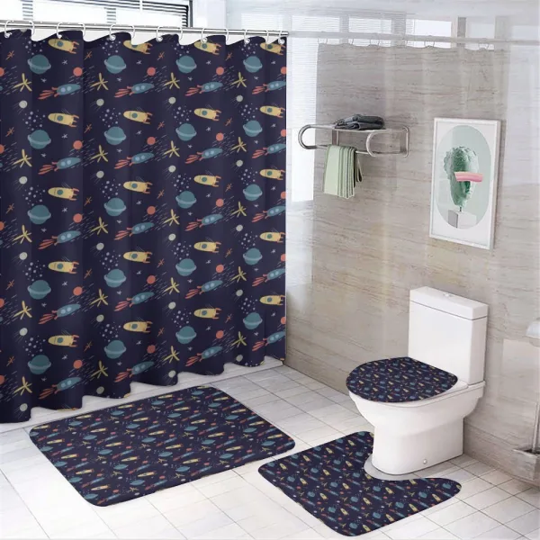 Stars Rockets and Planets on a shower curtain