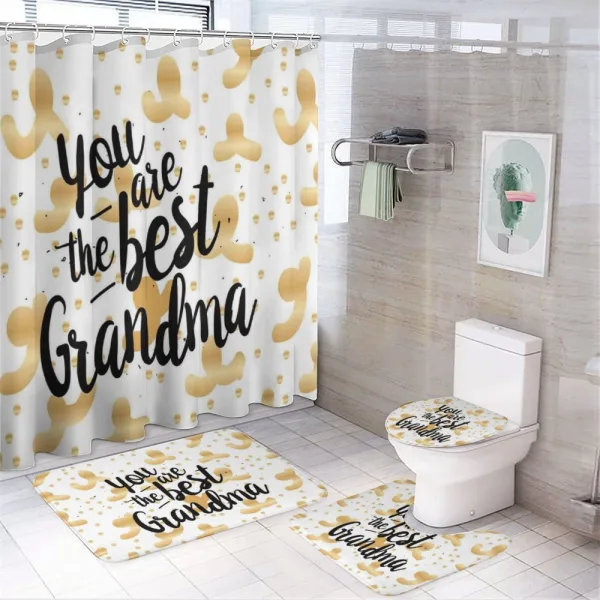 Beige Dots and Swirls on a shower curtain