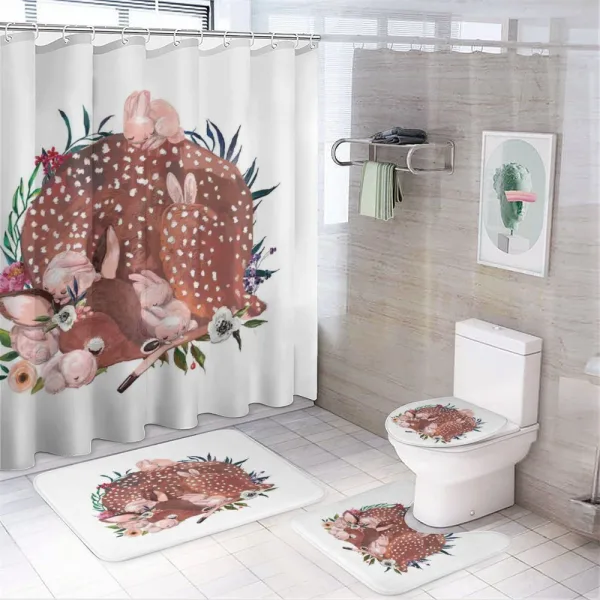 Deer with Hares in Forest on a shower curtain
